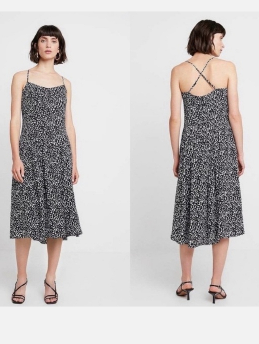 BANANA REPUBLIC BLACK & WHITE PRINT PINTUCK MIDI DRESS SZ 14
